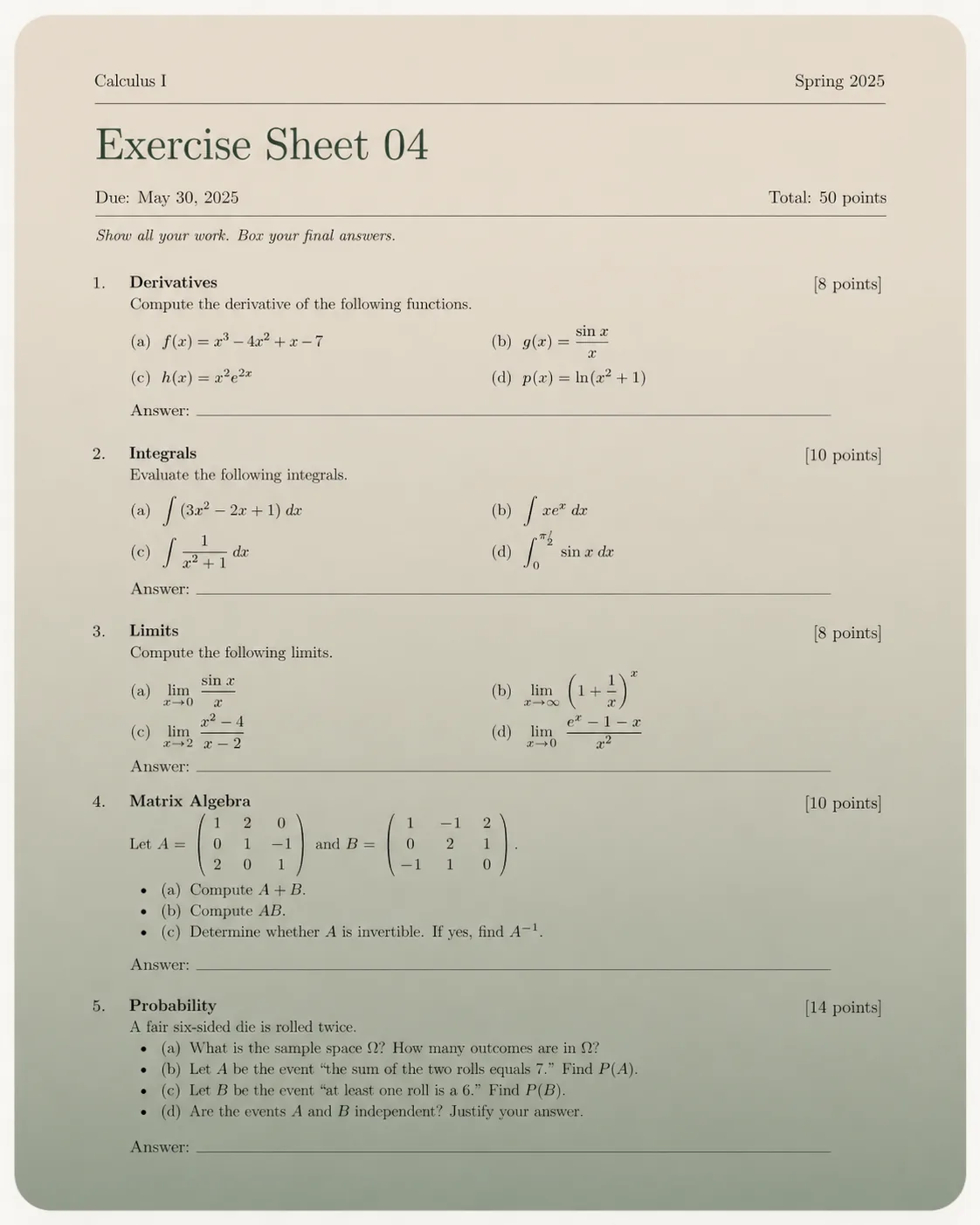 Exercise sheets & exams